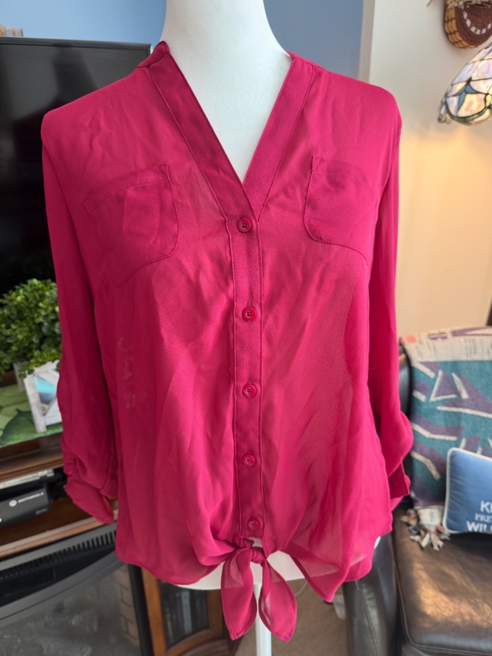 Candie's Wonderlust Sangria Lace Long Sleeve Blouse Women's M - NWT